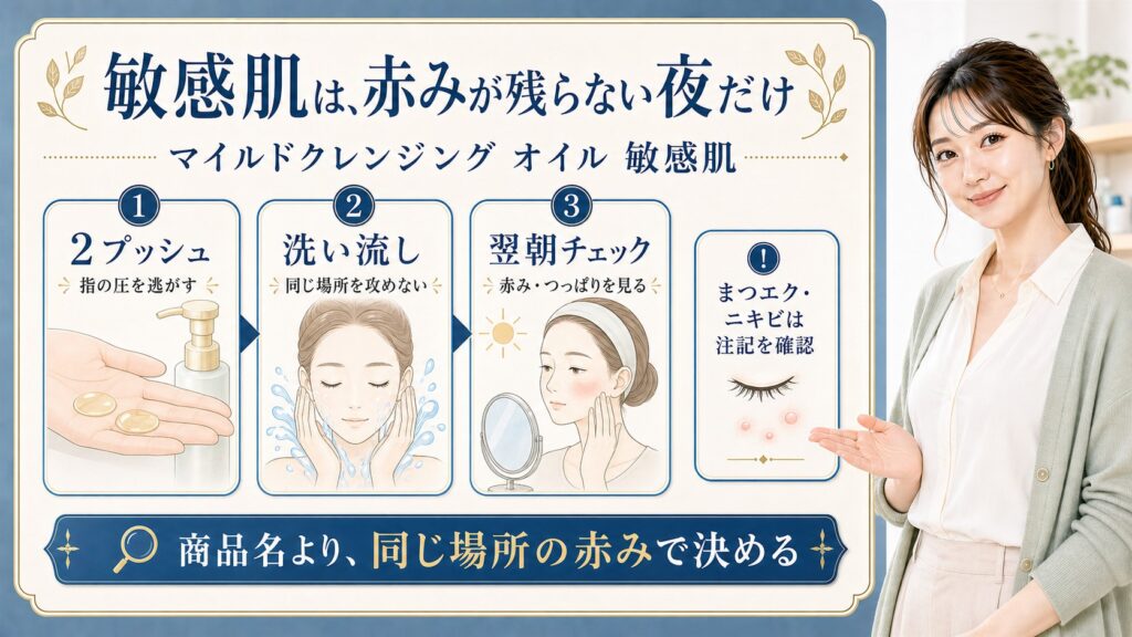 マイルドクレンジング オイル 敏感肌 敏感肌は、赤みが残らない夜だけ
