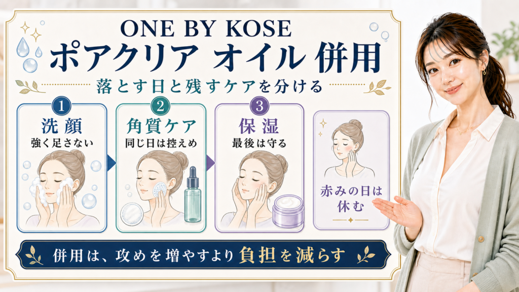 ONE BY KOSE ポアクリア オイル 併用の検索意図を整理した美容ボード