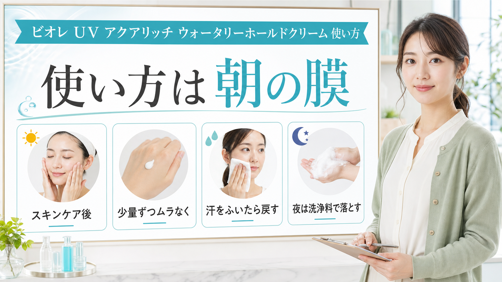 ビオレ UV アクアリッチ ウォータリーホールドクリーム 使い方