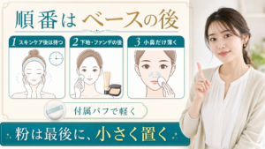 ノーセバム ミネラルパウダー Nの順番をベース後と部分使いで示すアイキャッチ