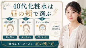 40代の化粧水選びを昼の頬の乾き戻りで示すアイキャッチ