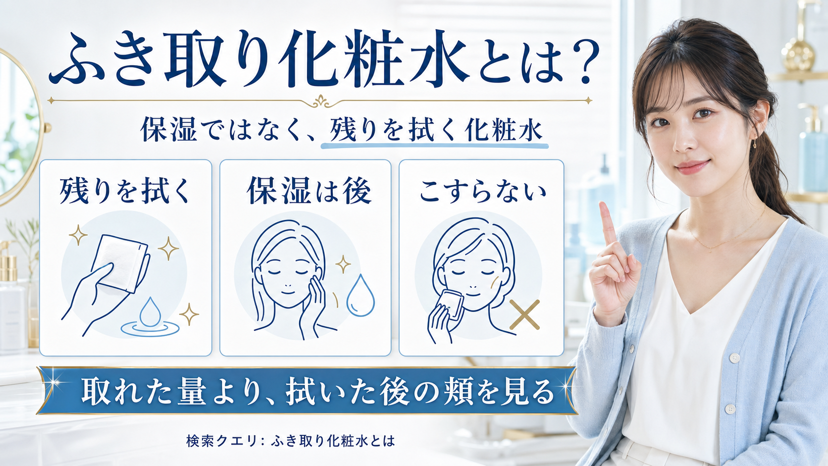 ふき取り化粧水とは何かを3カードで示す美容メディア解説ボード
