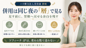 ソフィーナ iP ハリ弾力注入美容液の併用を同じ夜の層で示す図解