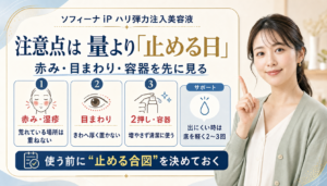 ソフィーナ iP ハリ弾力注入美容液の注意点を量より止める日で示す図解