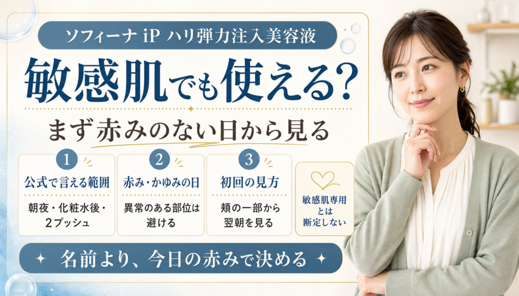 ソフィーナ iP ハリ弾力注入美容液を敏感肌で考える時の赤みと初回確認の図解