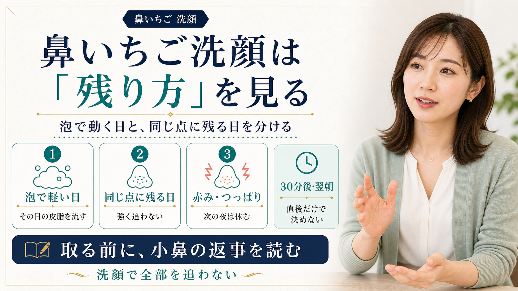 鼻いちご洗顔を泡で動く日と同じ点に残る日で分ける図解