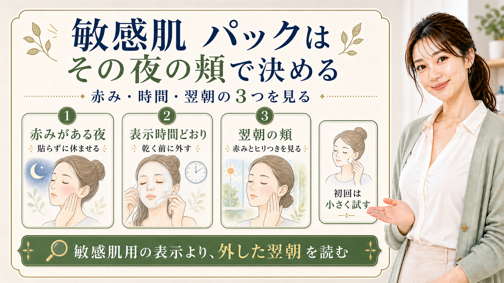 敏感肌パックを赤み時間翌朝の頬で決める図解