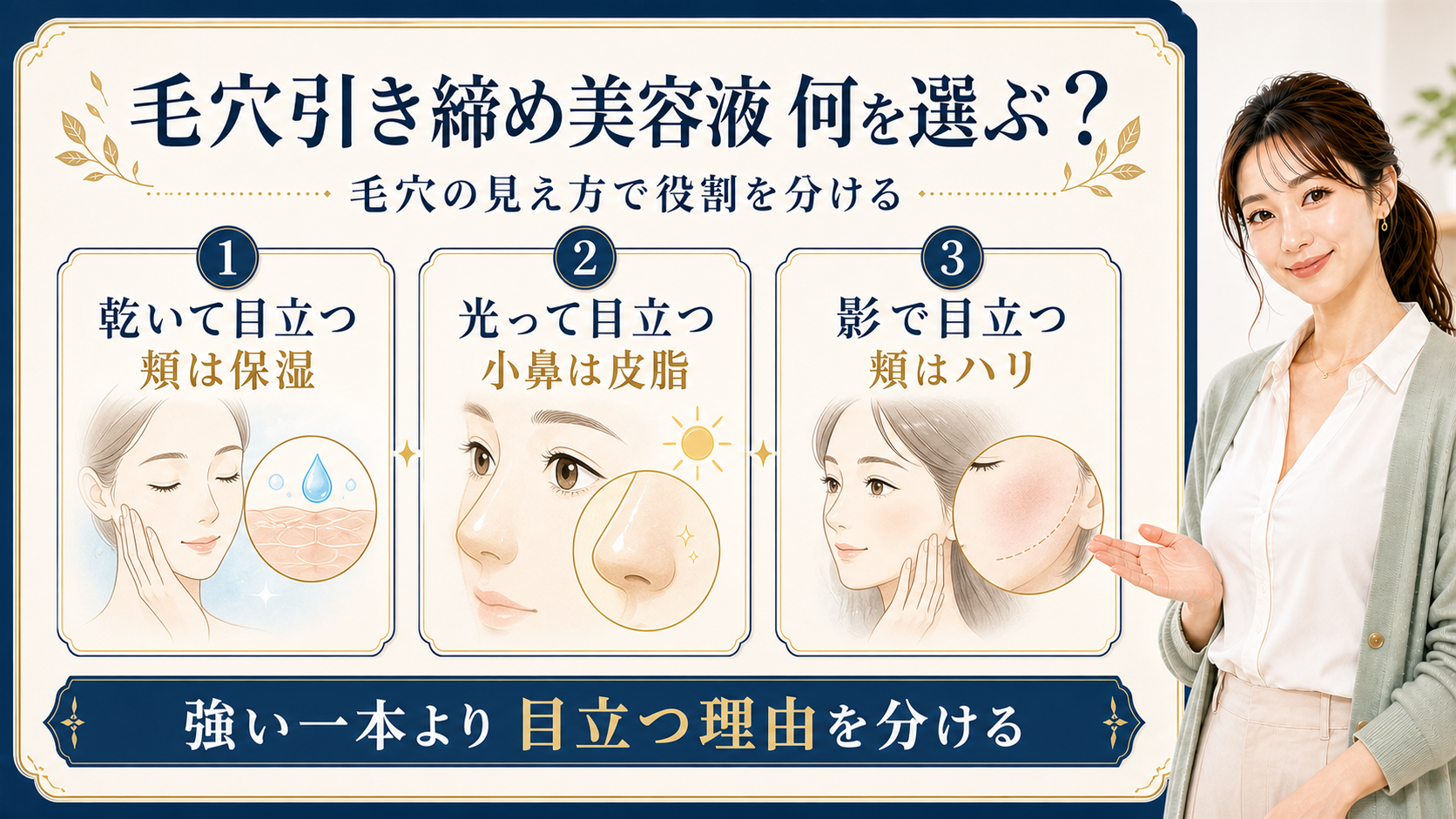 毛穴引き締め美容液を目立つ理由で分ける図解