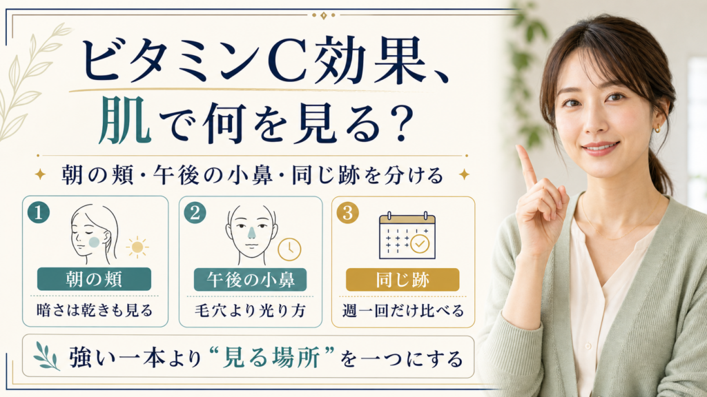 ビタミンCの効果を朝の頬午後の小鼻同じ跡で見る図解
