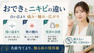 おできとニキビの違いを痛み腫れ広がりで見る図解