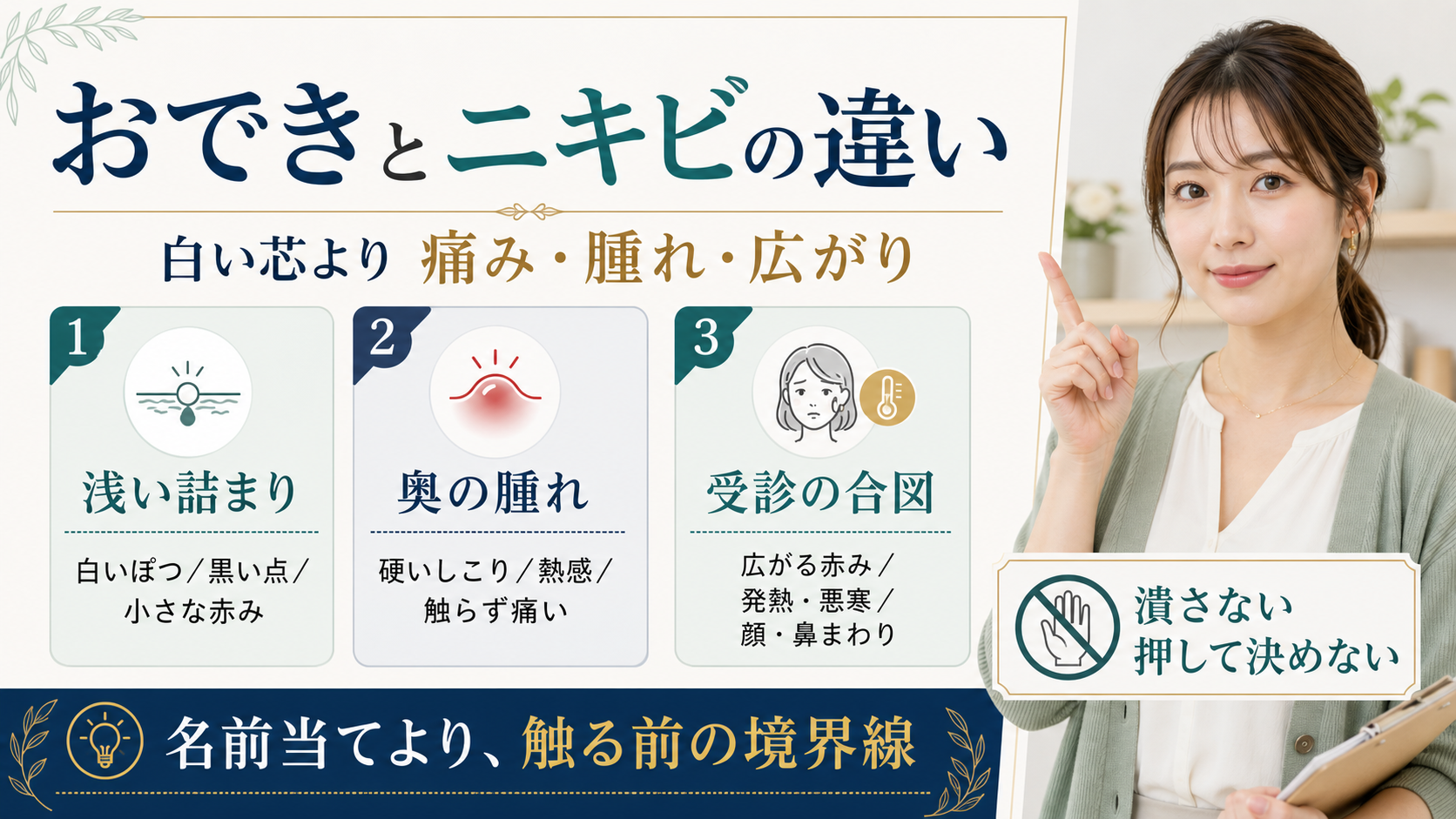 おできとニキビの違いを痛み腫れ広がりで見る図解