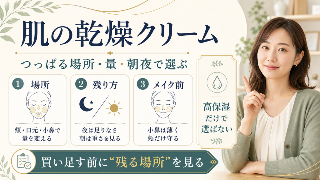 肌の乾燥クリームをつっぱる場所と朝夜の残り方で選ぶ図解