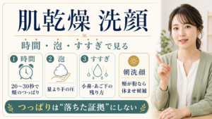 肌乾燥時の洗顔を時間泡すすぎで見る図解