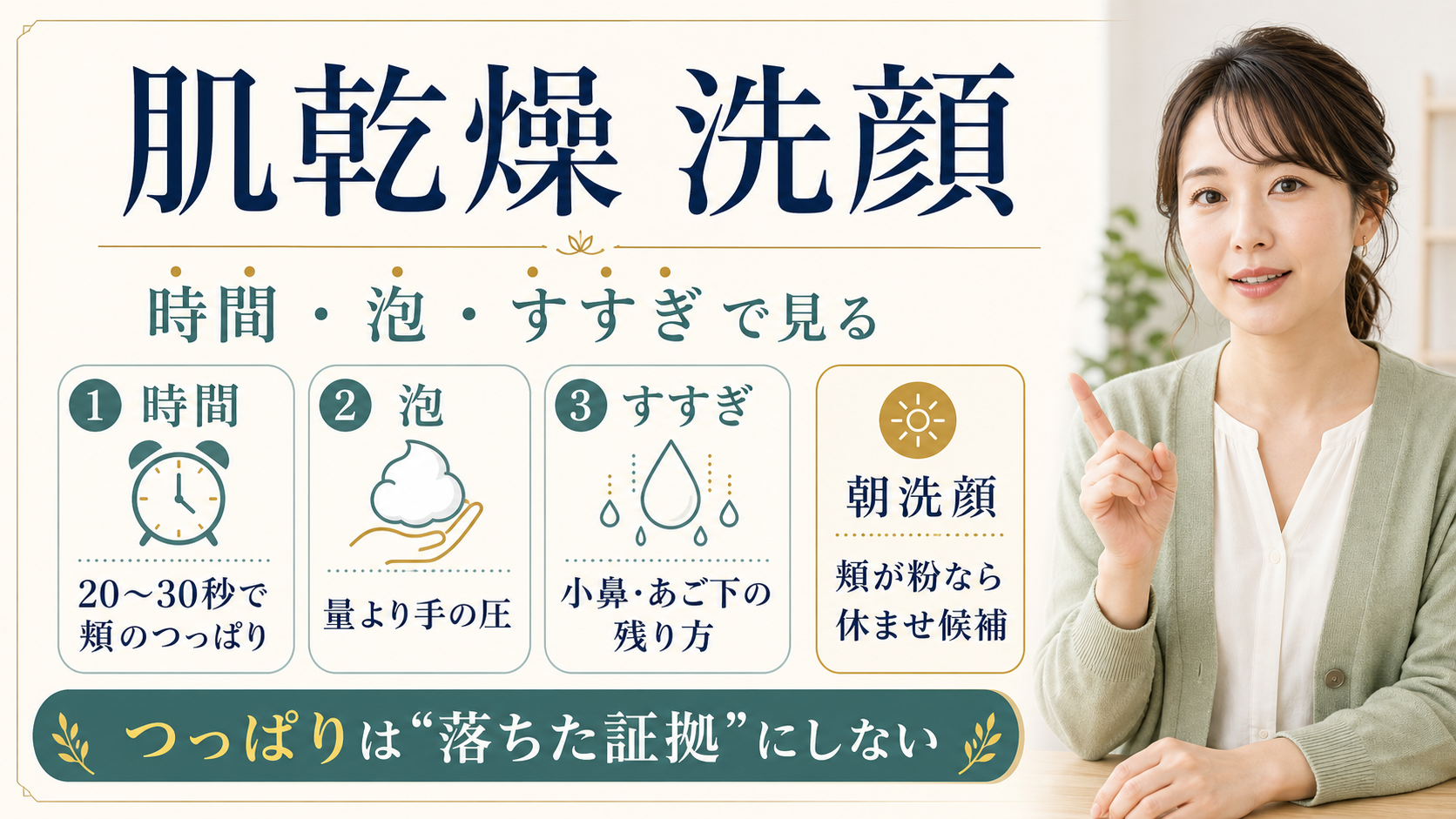 肌乾燥時の洗顔を時間泡すすぎで見る図解