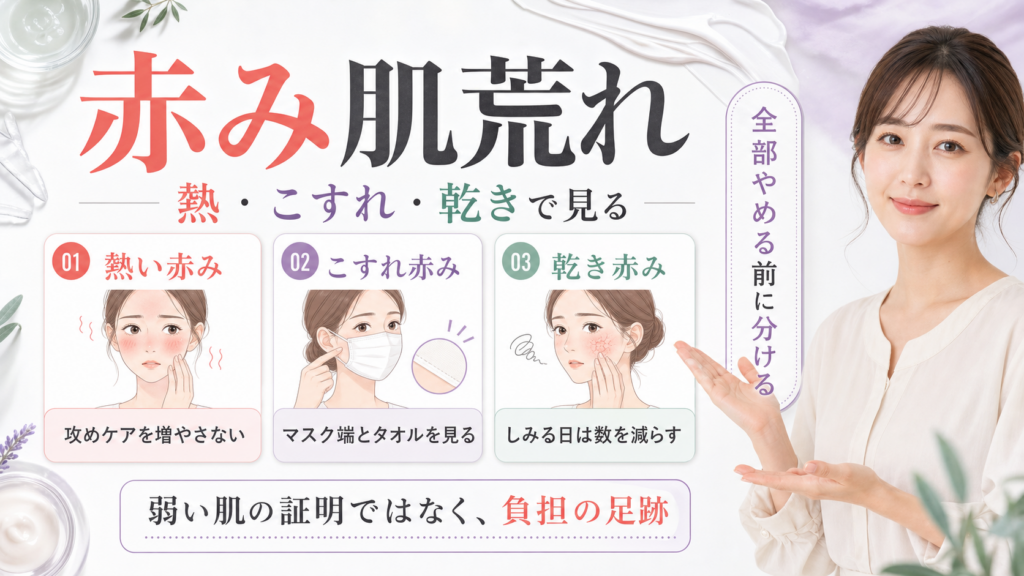 赤み肌荒れを熱・こすれ・乾きで見分ける美容メディア図解