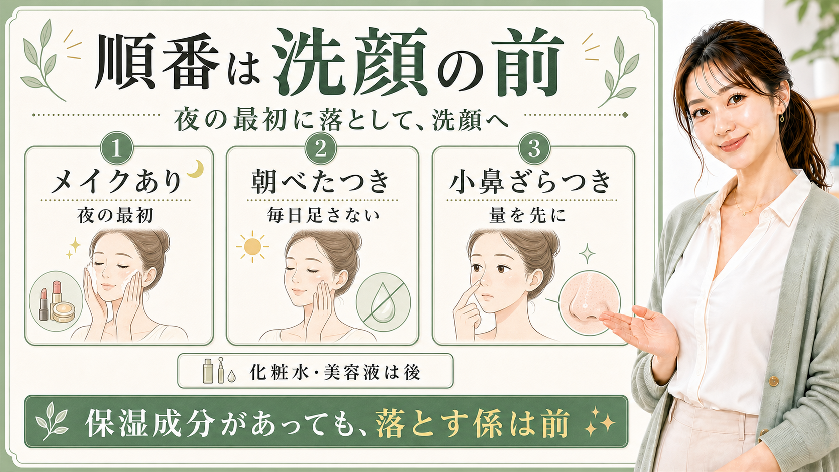 マイルドジェルクレンジング（大容量）の順番を洗顔前として示すアイキャッチ