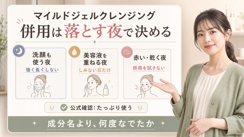 マイルドジェルクレンジング（大容量）の併用判断を示すアイキャッチ