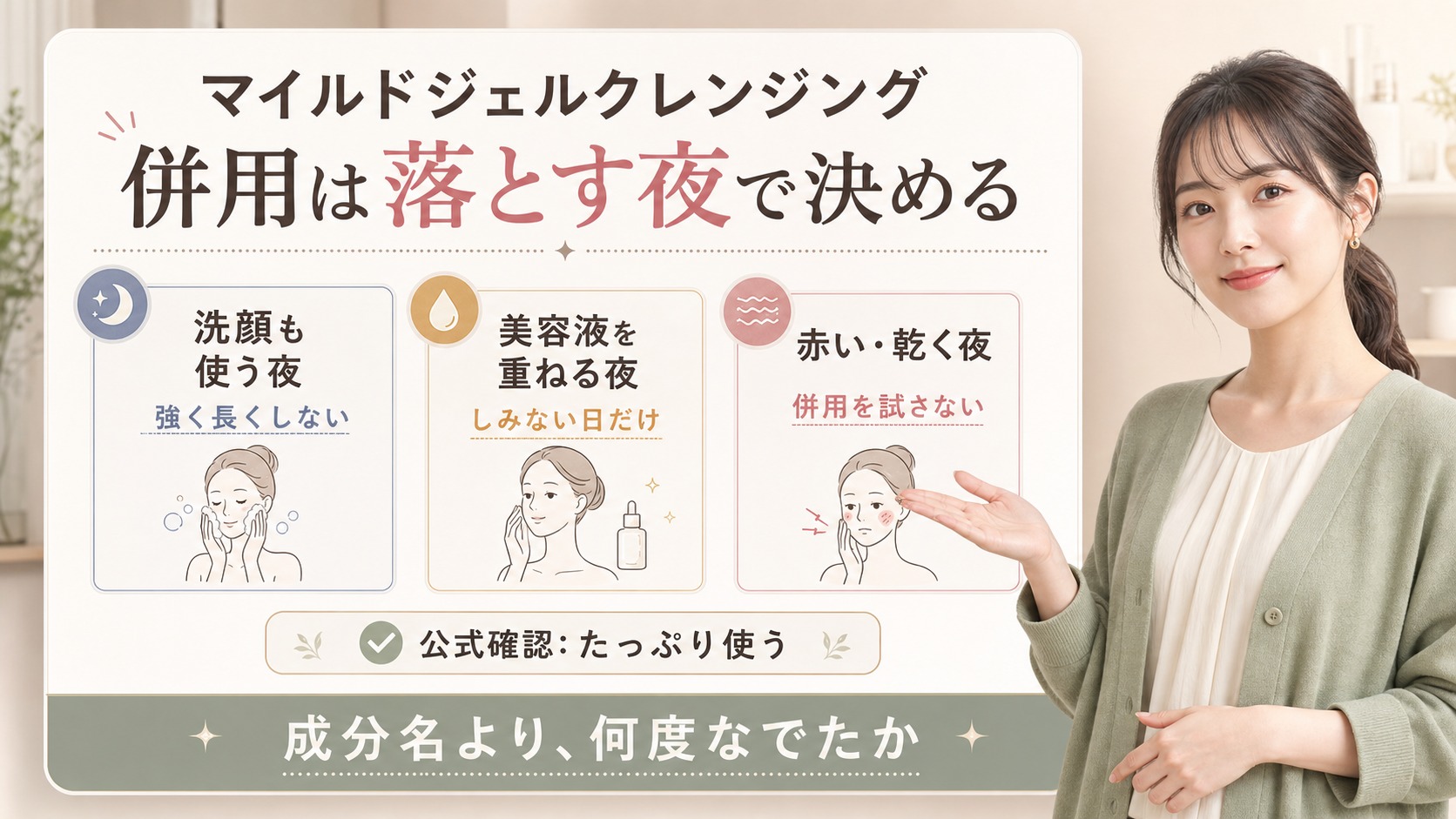 マイルドジェルクレンジング（大容量）の併用判断を示すアイキャッチ