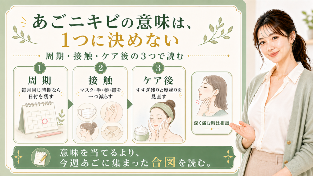 あごニキビ意味を周期、接触、ケア後の3つで読む解説
