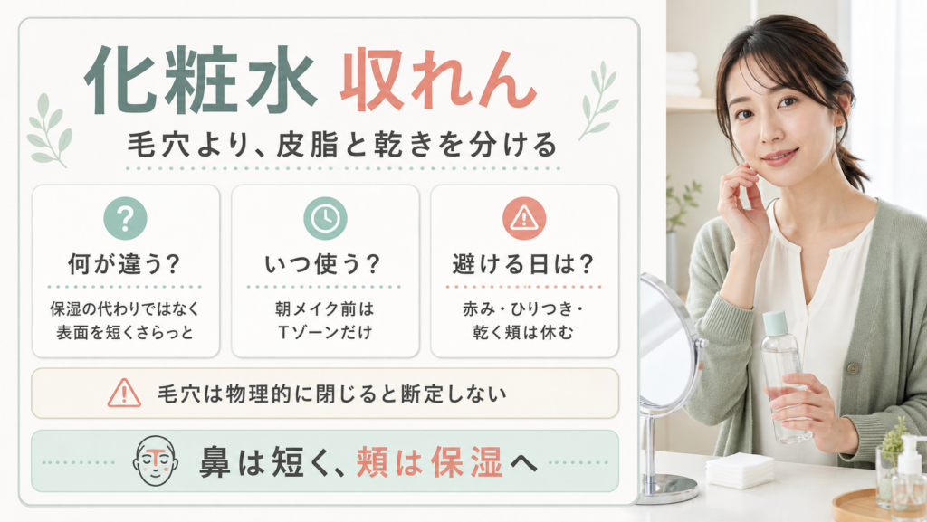 化粧水の収れんを皮脂と乾きで分ける解説