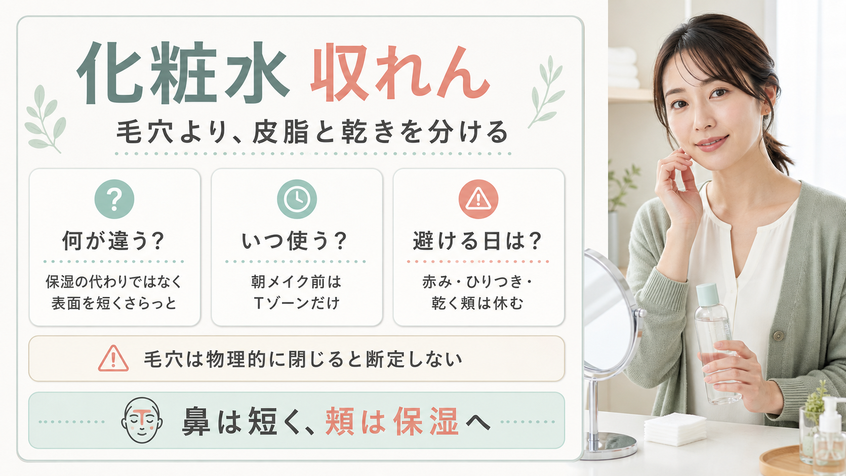 化粧水の収れんを皮脂と乾きで分ける解説