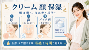 顔の保湿クリームを頬、鼻、メイク前で使い分ける解説