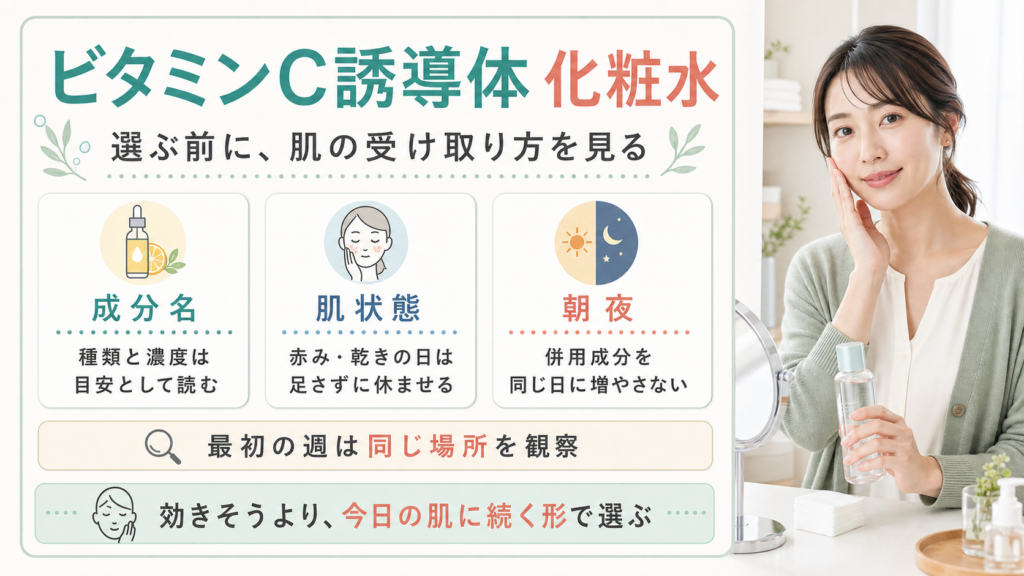 ビタミンC誘導体化粧水の成分名と肌状態と朝夜を整理した本番品質の図解