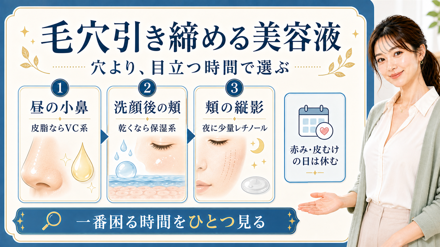 毛穴引き締める美容液を皮脂、乾燥、頬の影で選ぶ解説