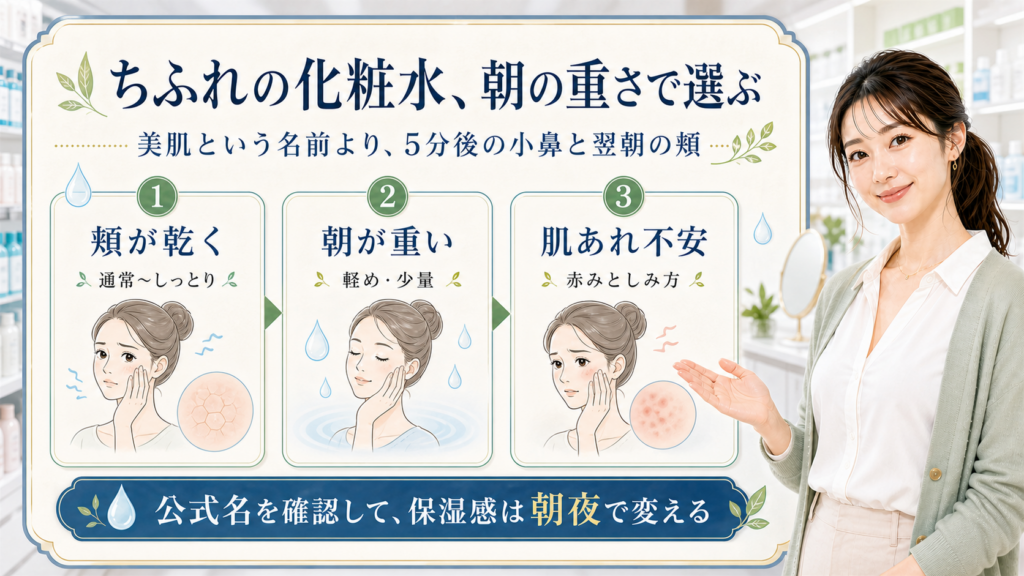 ちふれの化粧水で美肌を目指すなら、保湿感は朝の重さと肌あれ不安で選ぶ