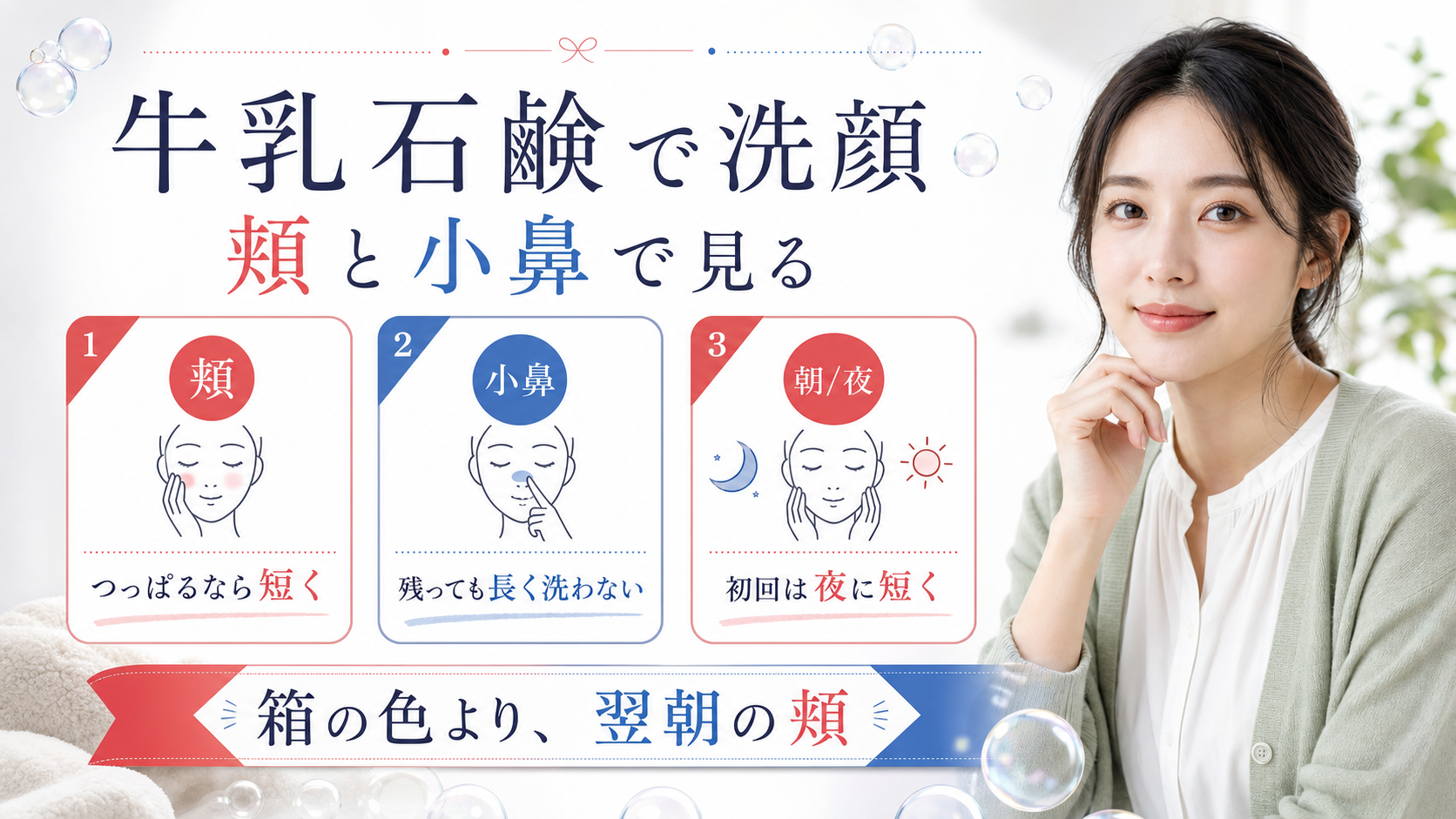 牛乳石鹸で洗顔する時に頬と小鼻で見る美容ボード