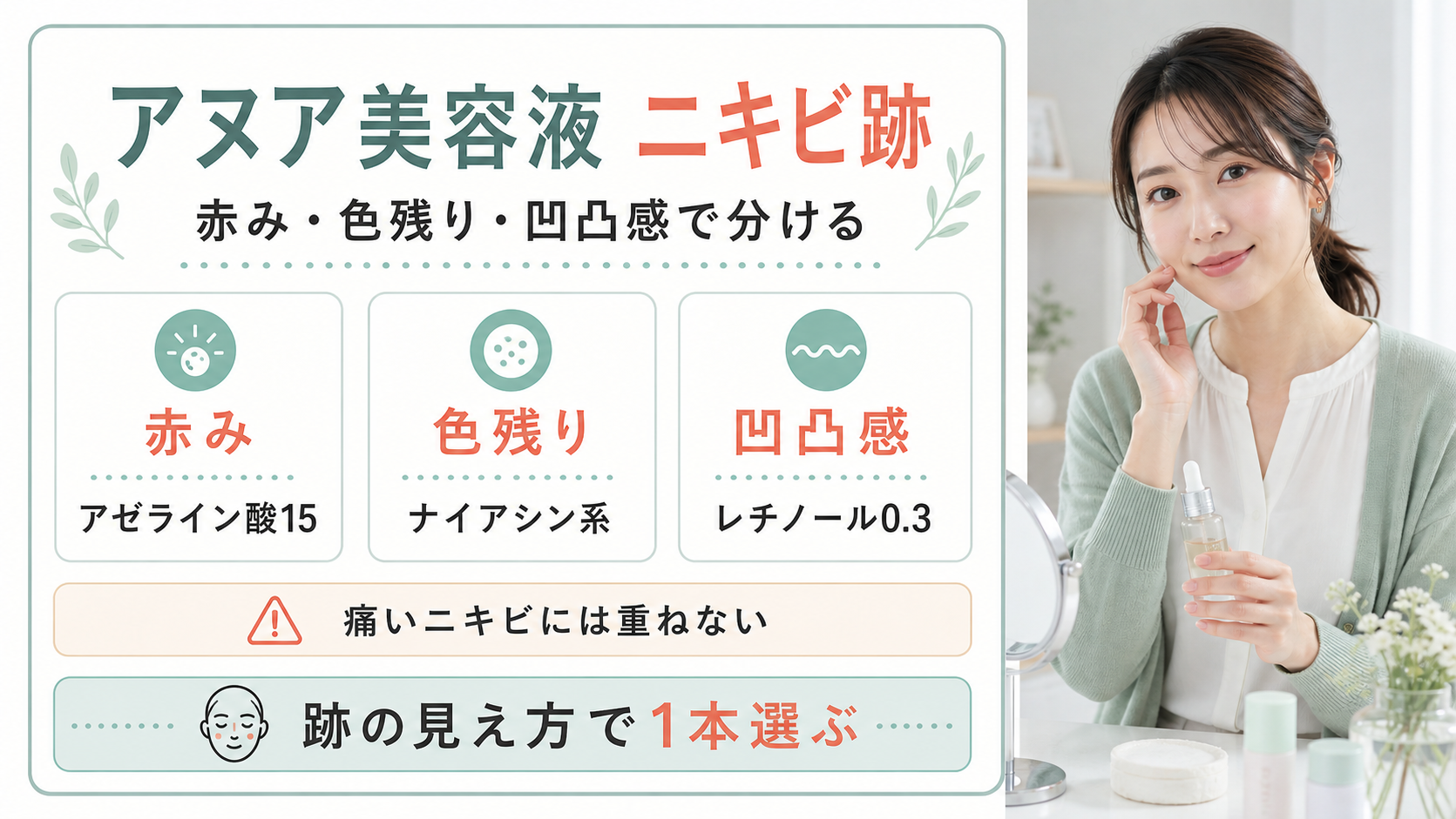 アヌア美容液をニキビ跡の赤み色残り凹凸感で選ぶ美容ボード