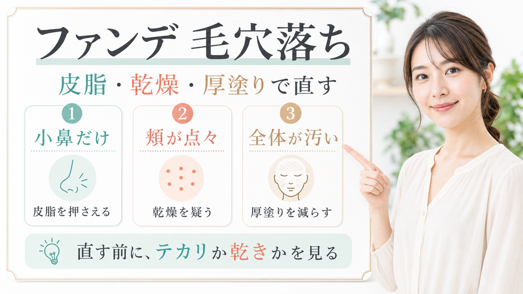 ファンデの毛穴落ちを皮脂乾燥厚塗りで直す美容ボード