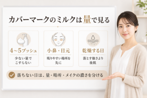 カバーマークのミルククレンジングを量と残りやすい場所で分ける美容ボード