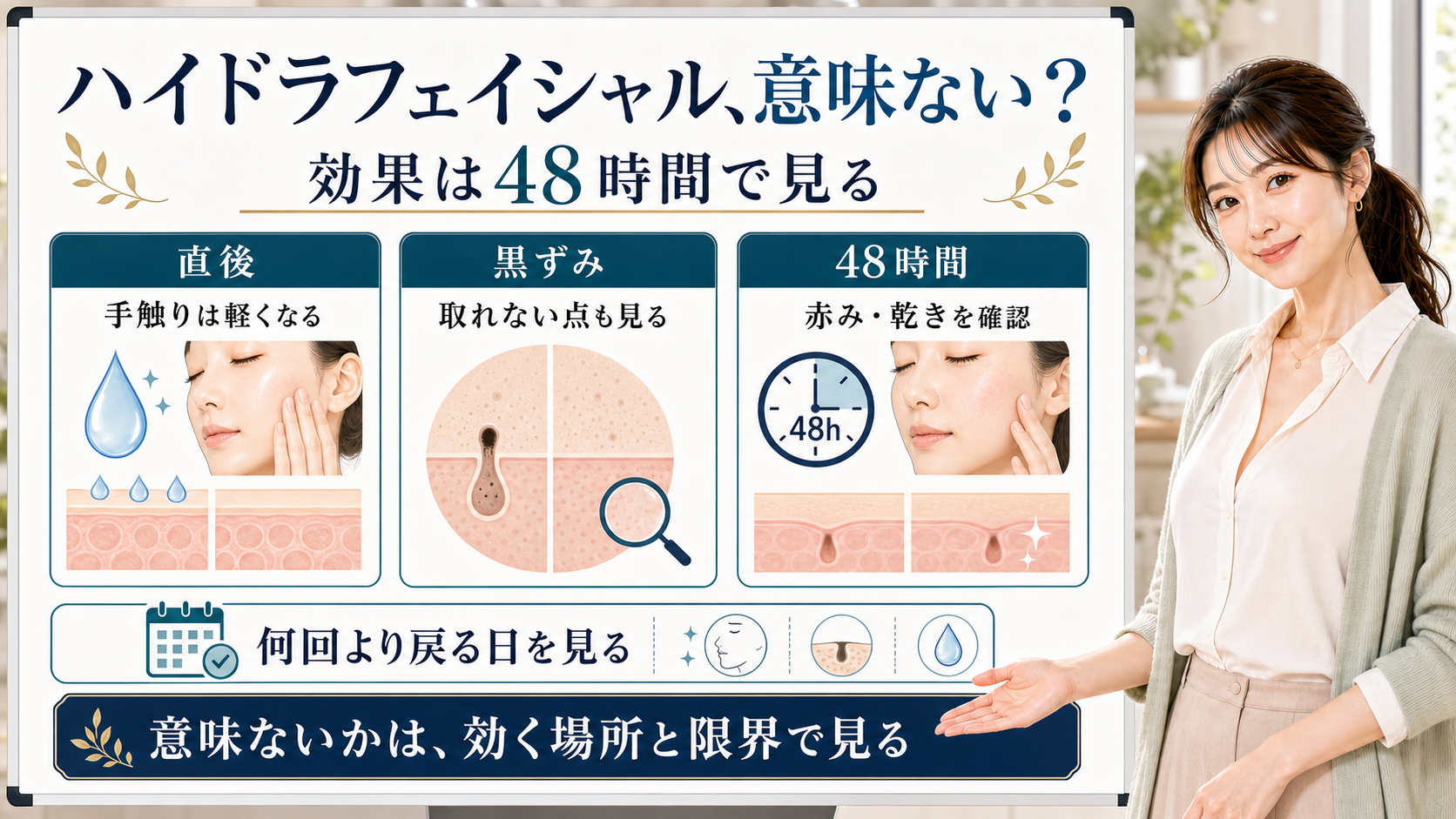 ハイドラフェイシャルの毛穴効果を48時間と限界で整理する美容解説ボード