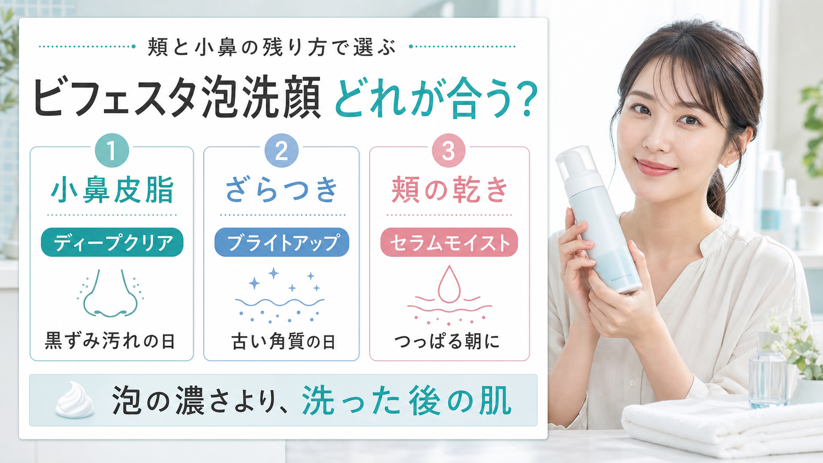 ビフェスタ泡洗顔を小鼻皮脂、ざらつき、頬の乾きで選ぶアイキャッチ