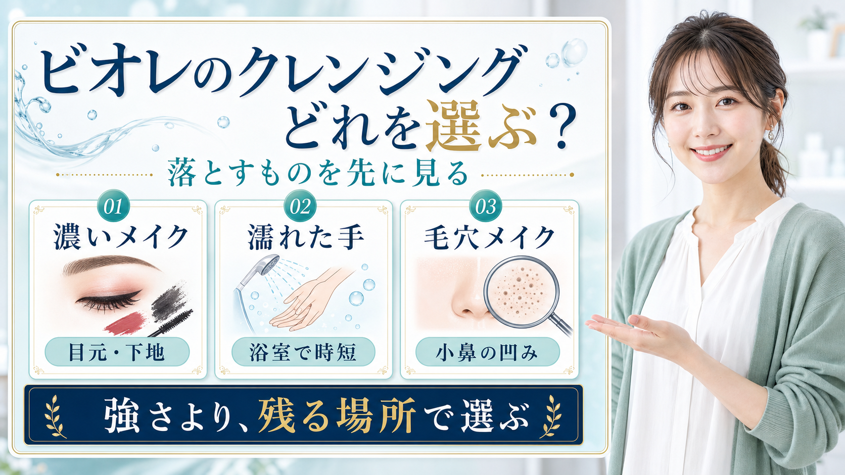 ビオレのクレンジングを濃いメイク、濡れた手、毛穴メイクで選ぶアイキャッチ