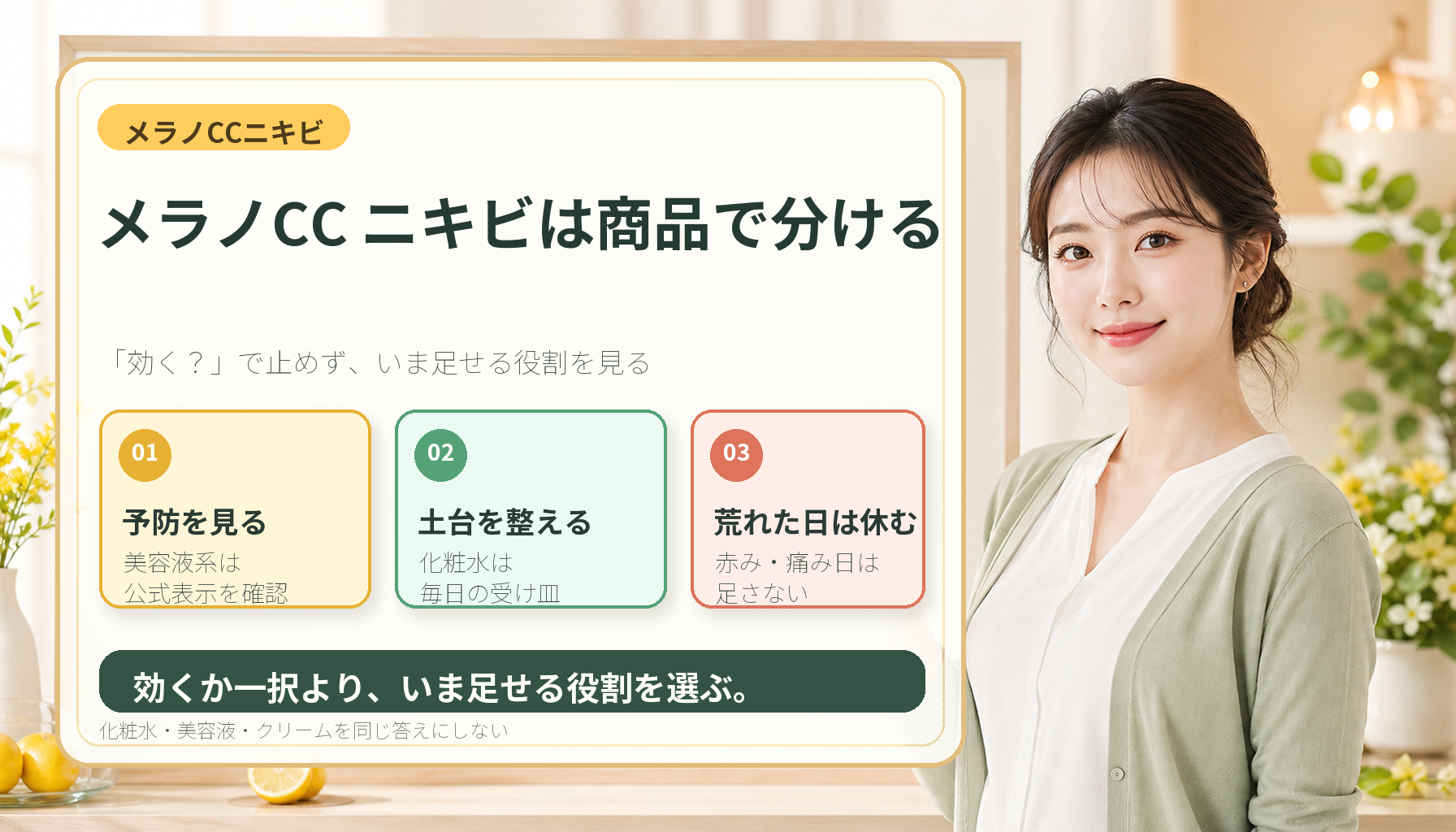 メラノCCをニキビ目的で商品別に判断するアイキャッチ