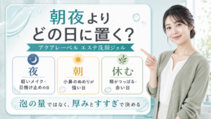 アクアレーベル エステ洗顔ジェルを夜・朝・休む日の3分岐で判断するアイキャッチ