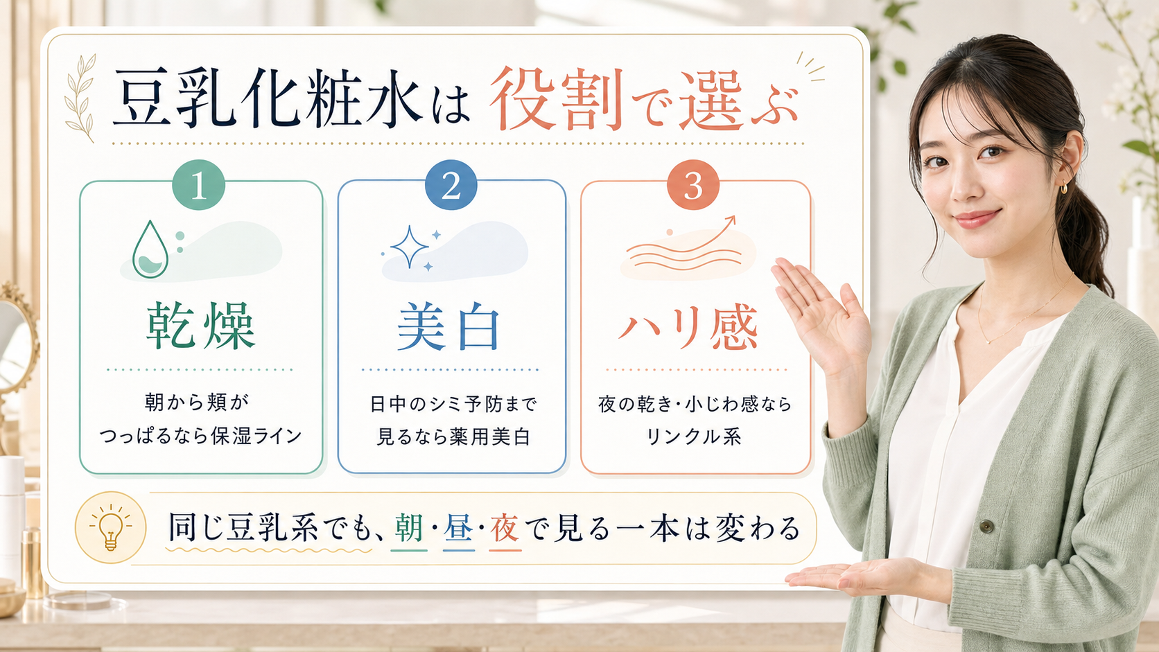 なめらか本舗の豆乳イソフラボン化粧水を乾燥・美白・ハリ感で選ぶアイキャッチ