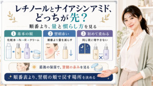 レチノールとナイアシンアミドの順番を量と慣らし方で整理する美容解説ボード