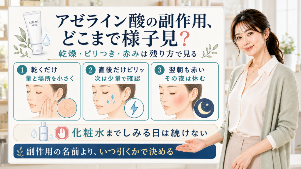 アゼライン酸の乾燥・ピリつき・赤みを残り方で判断する美容解説ボード