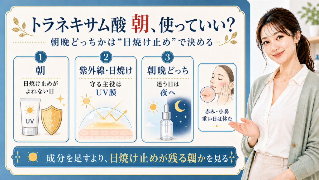 GSC上位クエリのトラネキサム酸朝・紫外線・朝晩どっちに合わせたアイキャッチ