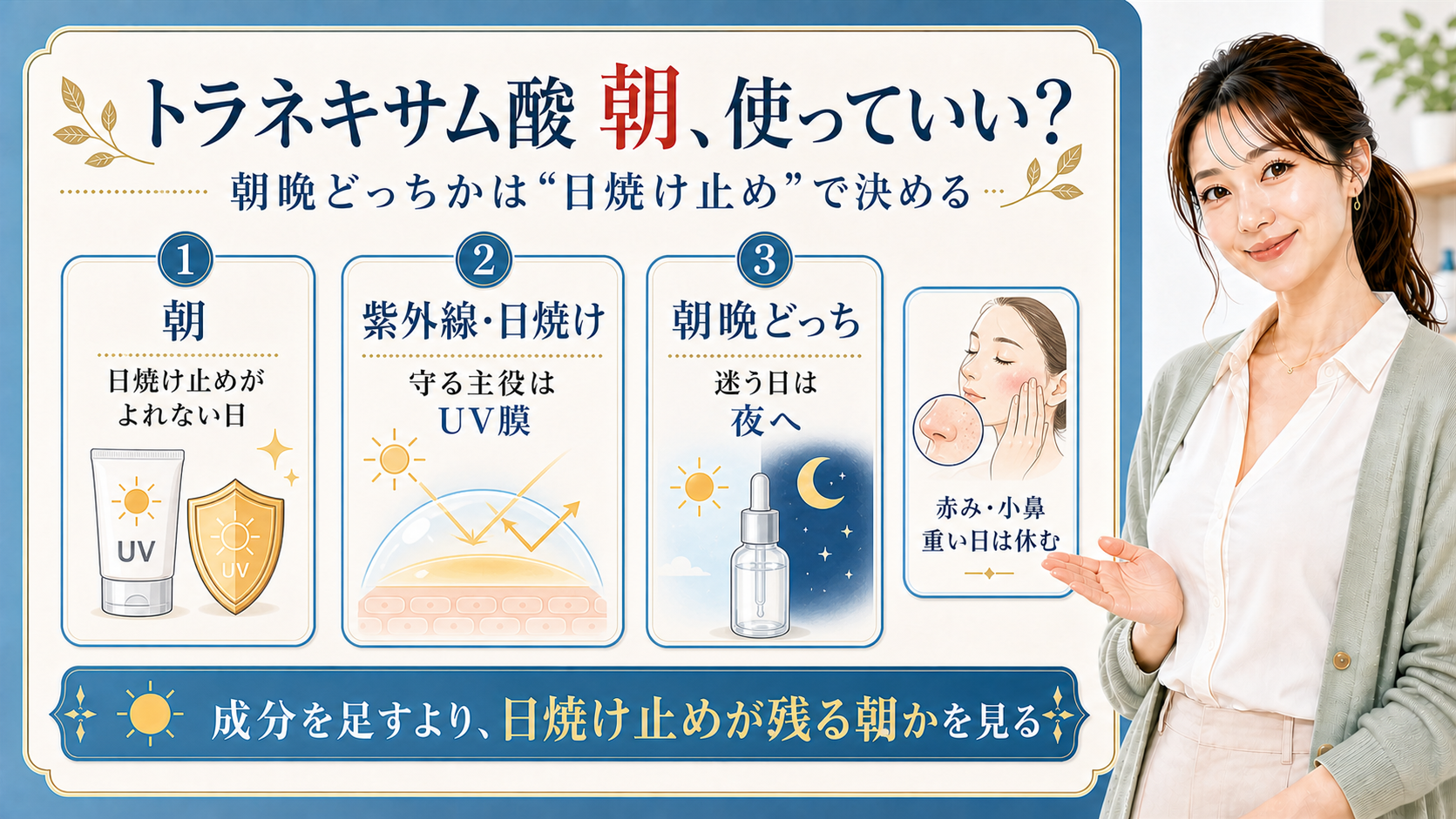 GSC上位クエリのトラネキサム酸朝・紫外線・朝晩どっちに合わせたアイキャッチ