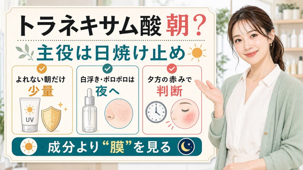 トラネキサム酸は朝も使える？日焼け止めがよれない朝だけ少量にする使い方