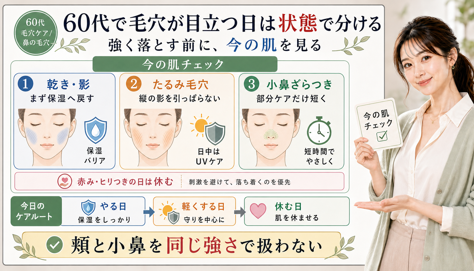 60代の毛穴ケアを乾き影たるみ毛穴小鼻ざらつきの状態で分ける解説アイキャッチ