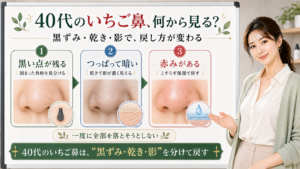 40代のいちご鼻を、黒ずみ・乾き・赤みの3つに分けて戻すビューティーボード