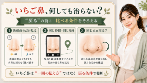 何をしても治らないと感じるいちご鼻を、同じ条件で見て戻り方を整理する3カード図