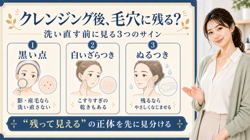 クレンジング後の毛穴に残って見える黒い点、白いざらつき、ぬるつきを整理する3カード図