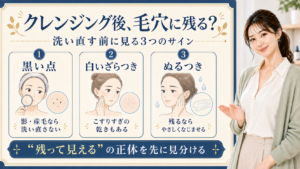 クレンジング後の毛穴に残って見える黒い点、白いざらつき、ぬるつきを整理する3カード図