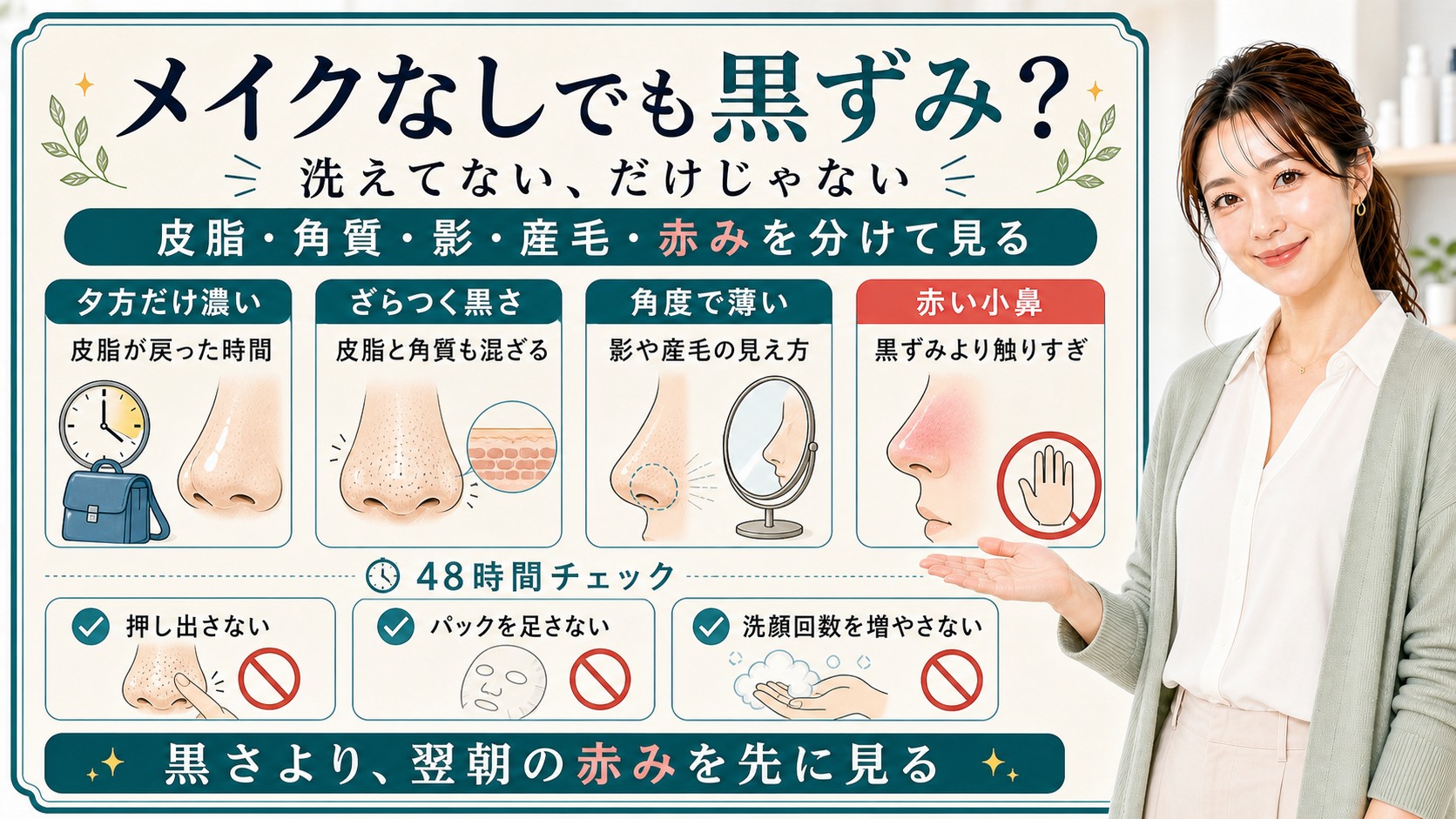 メイクなしでも黒ずみが見える理由を皮脂や角質や影で分ける解説